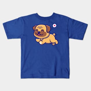 Cute Pug Dog Running Cartoon Kids T-Shirt